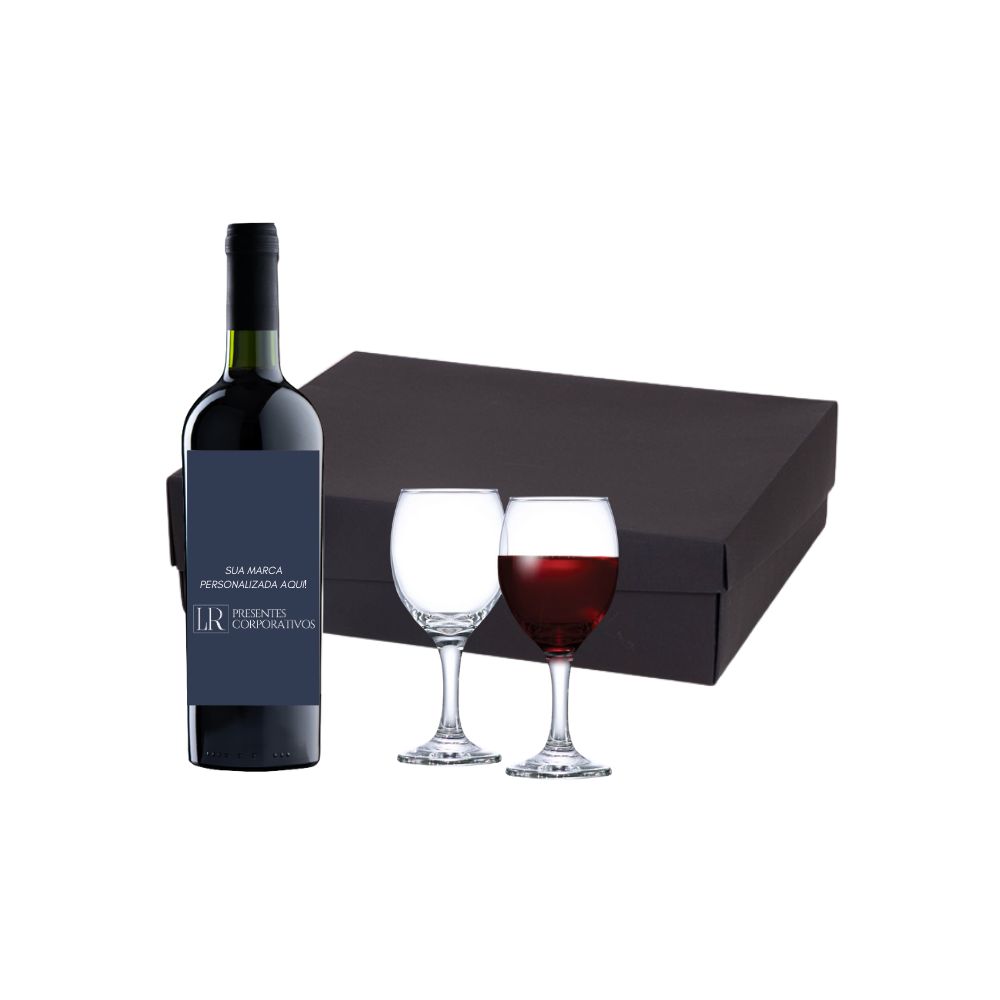 Kit Vinho 750ml e 2 Taças de Vidro